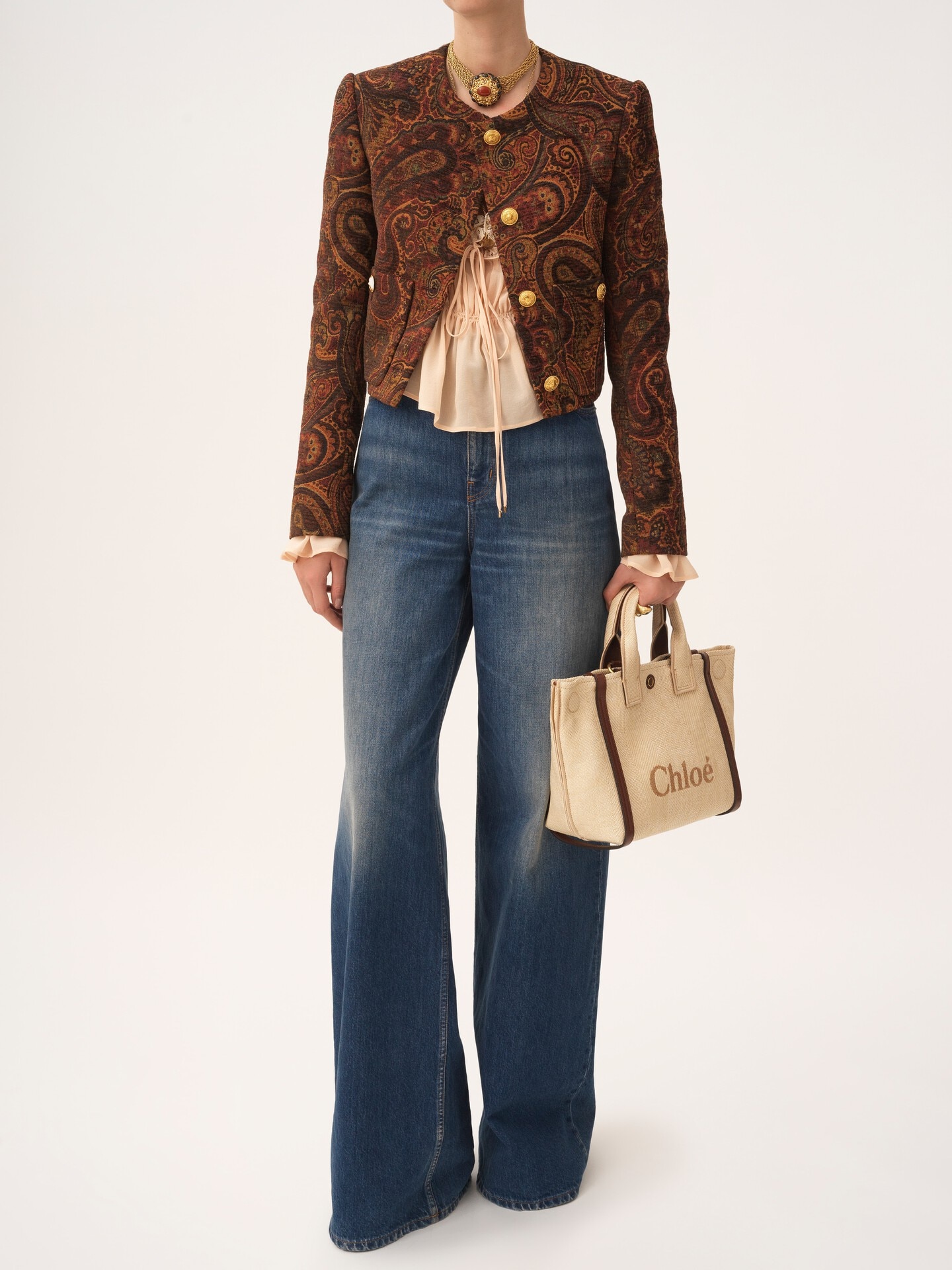 Small Chlo&eacute; Carry tote bag in raffia-effect fibres - 8