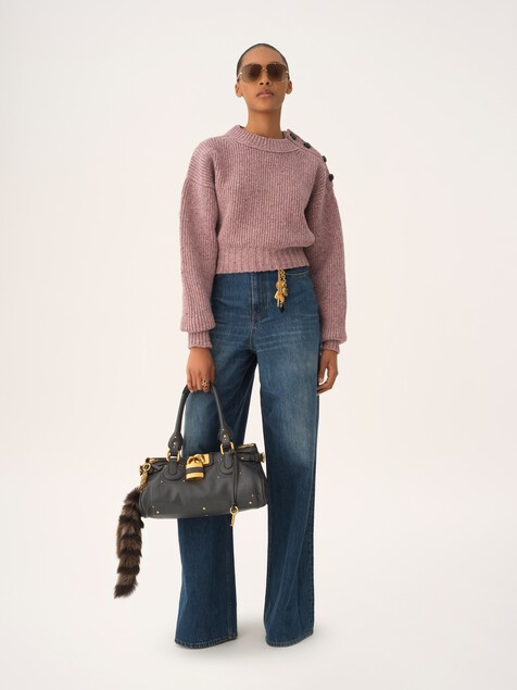 Cropped mock-neck sweater in a merino wool knit