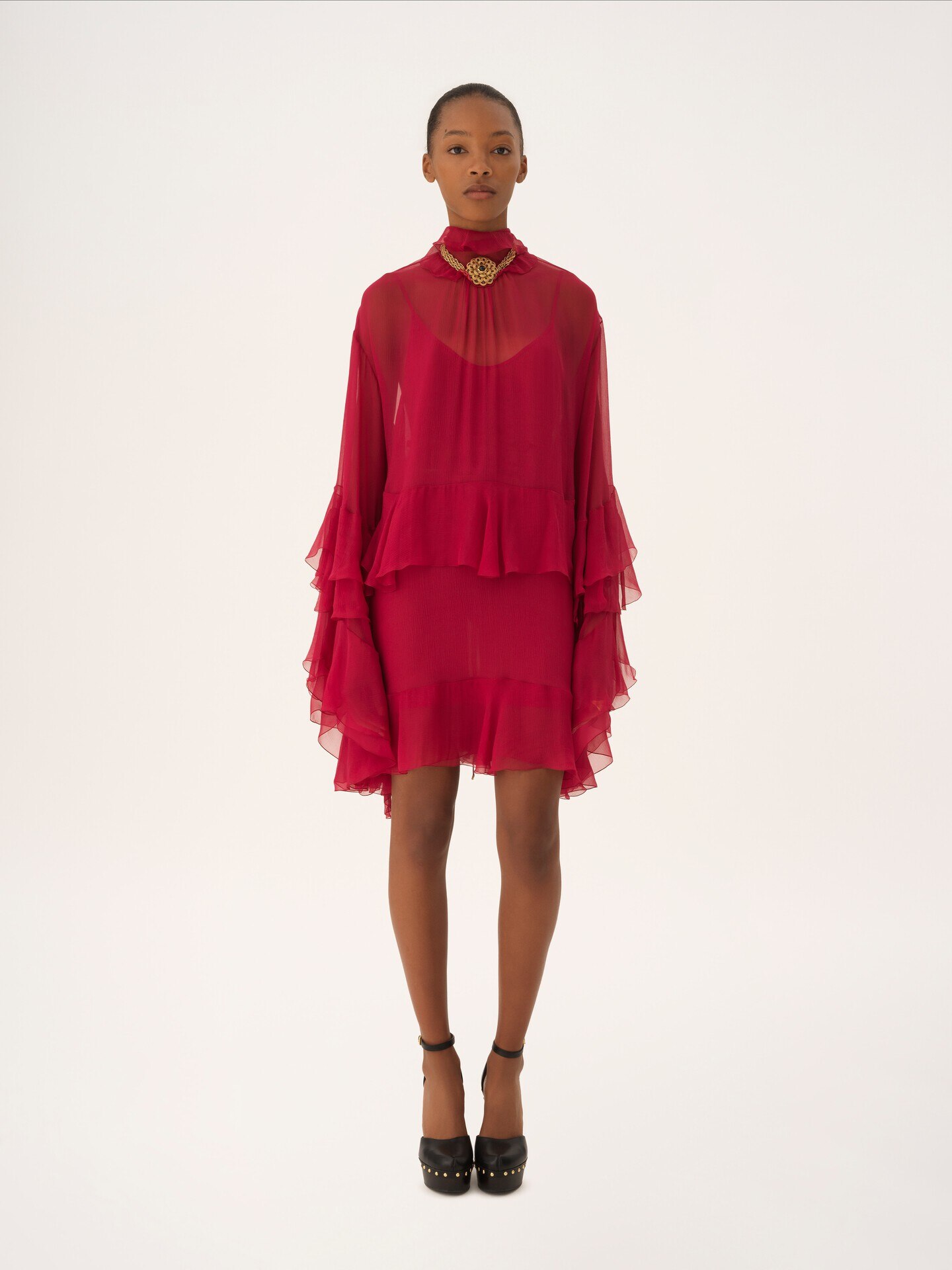 Minivestido con volantes de muselina de seda - 3