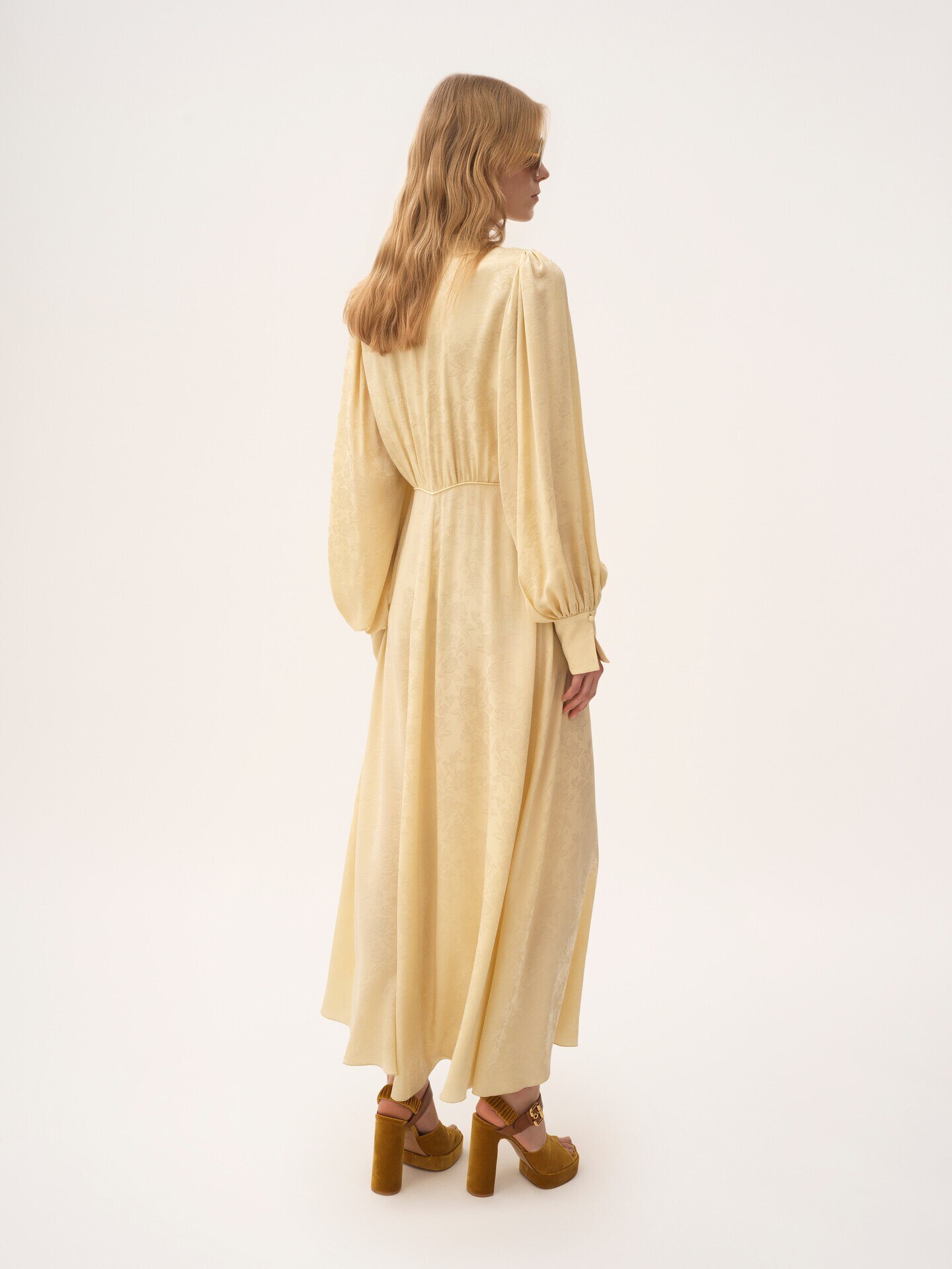 Ruched long dress in silk jacquard - 5