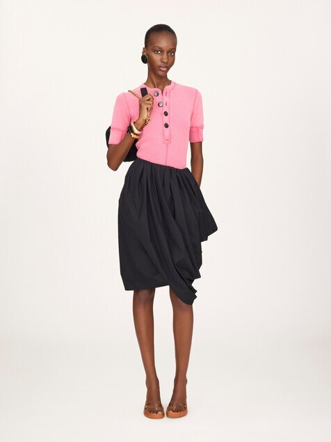 Knee-length wrap skirt in cotton poplin
