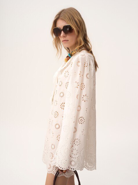 Long-sleeve mini dress in cotton voile