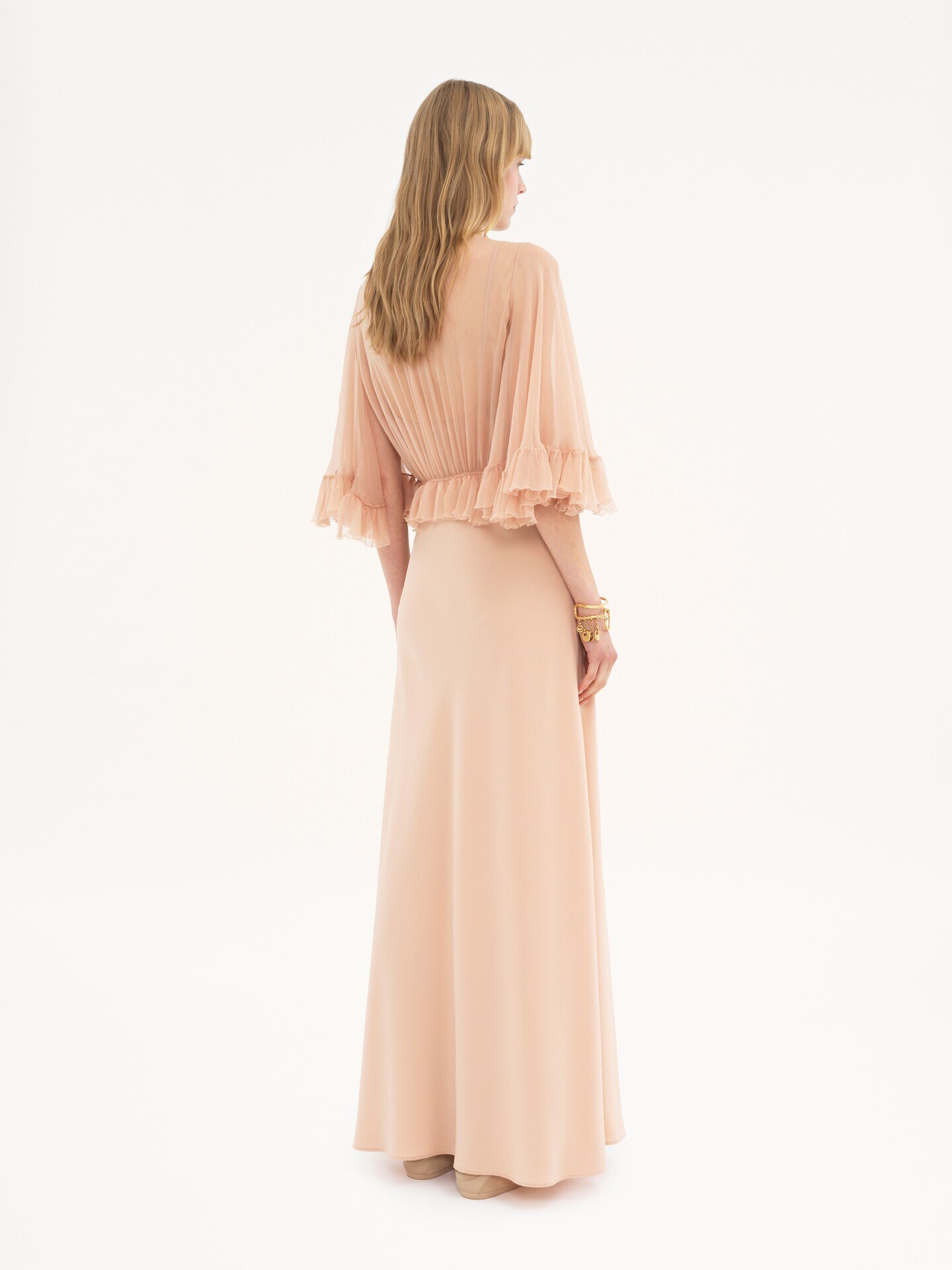 V-neck long dress in cr&ecirc;pe satin - 6