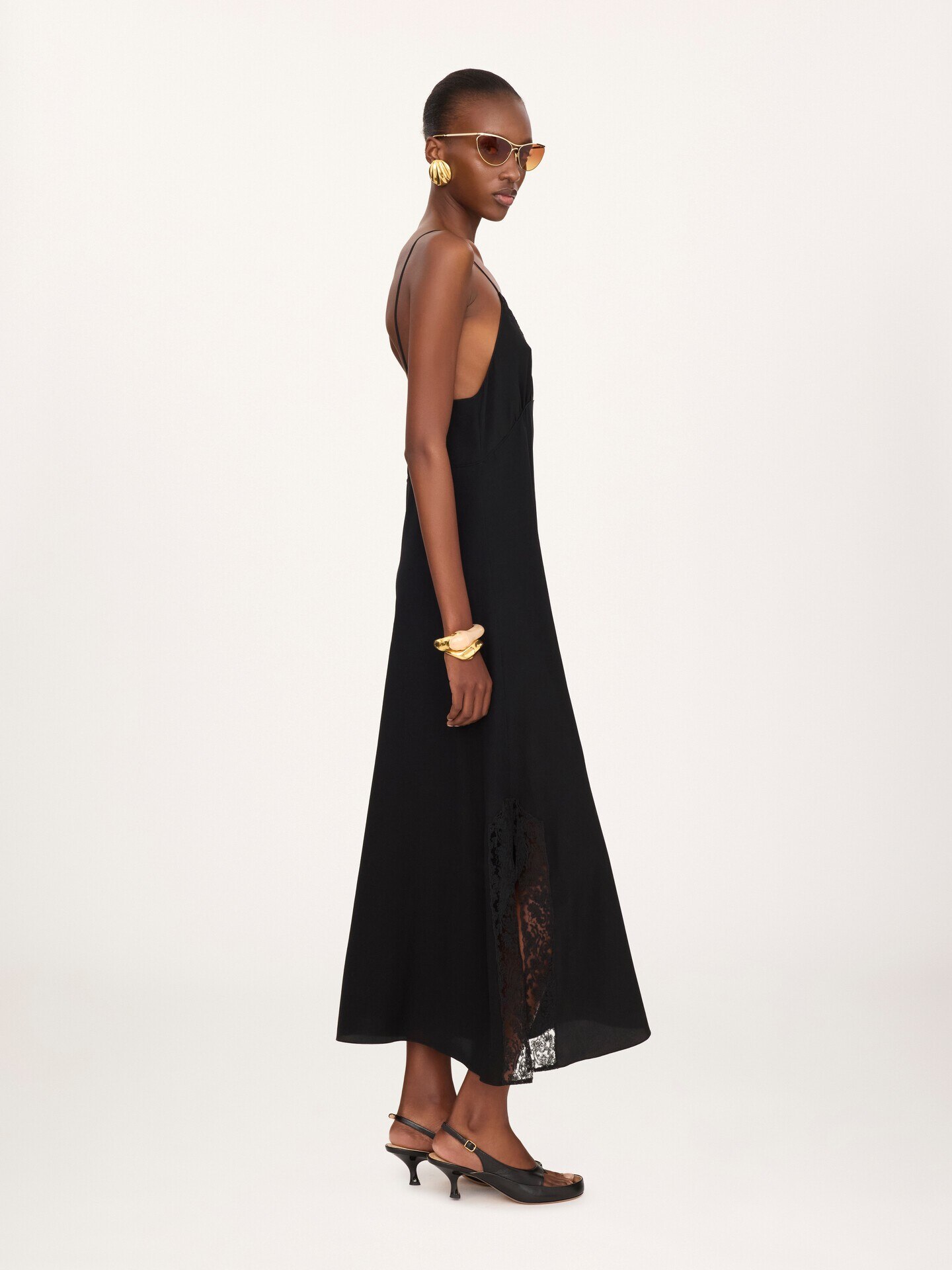 Long lingerie dress in cr&ecirc;pe de chine & lace - 5