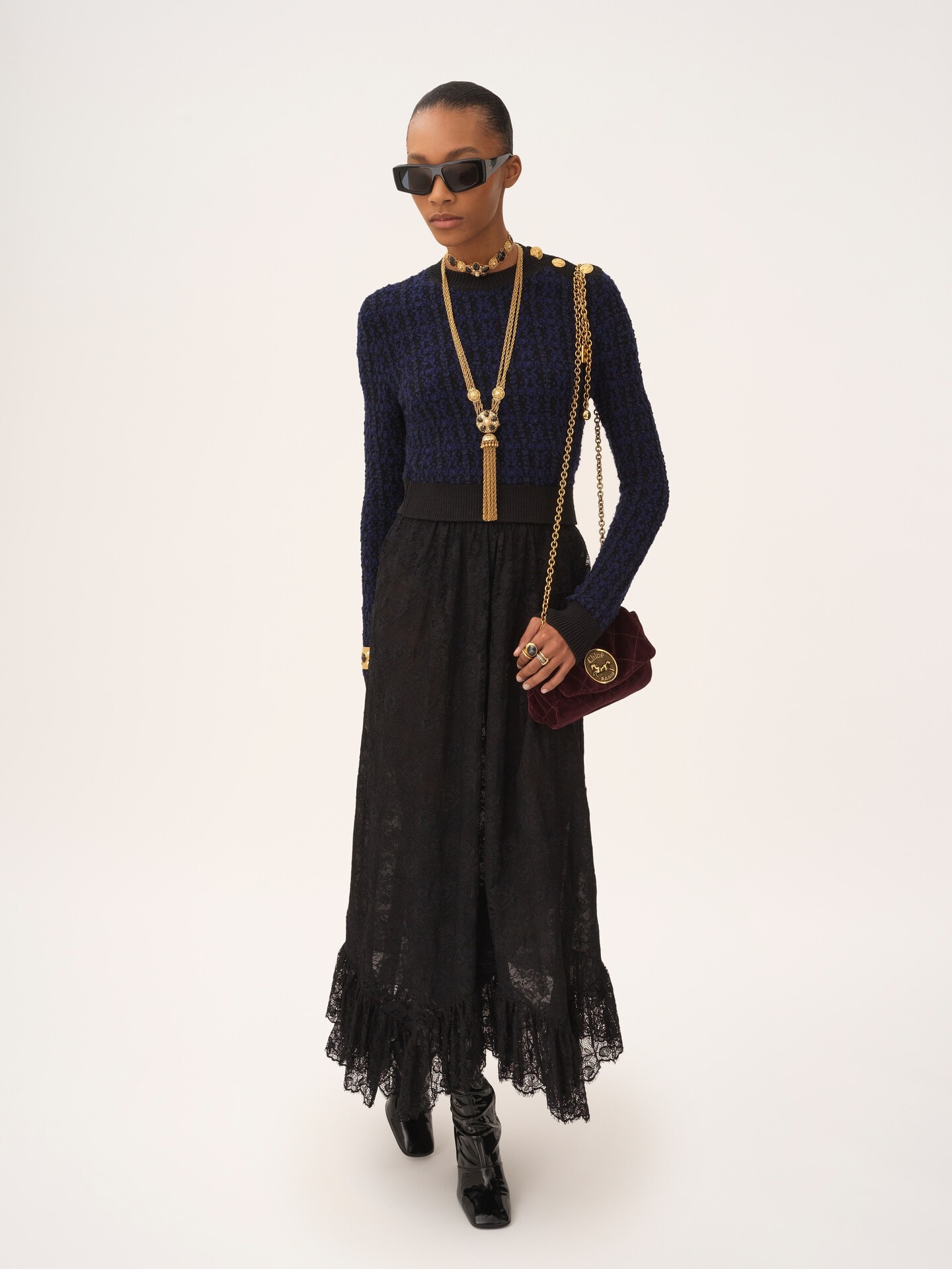 Boxy mock-neck jumper in a wool & silk knit - 3