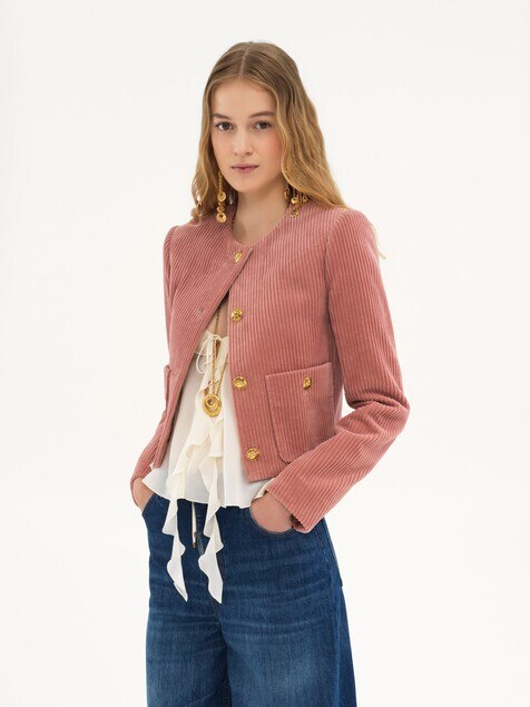 Cropped boxy jacket in velvet