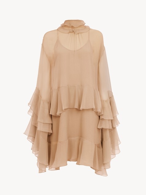 Minivestido con volantes de muselina de seda