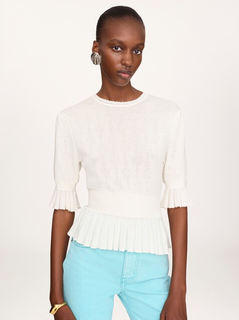 Jersey cropped con volantes de punto de lana