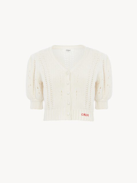 Puff-sleeve cardigan in a wool & cashmere knit