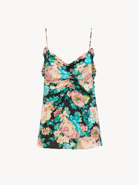 Ruched tank top in silk charmeuse