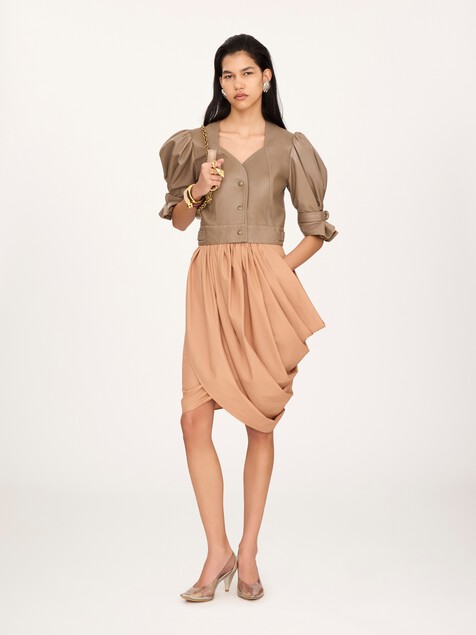 Cropped puff-sleeve jacket in leather