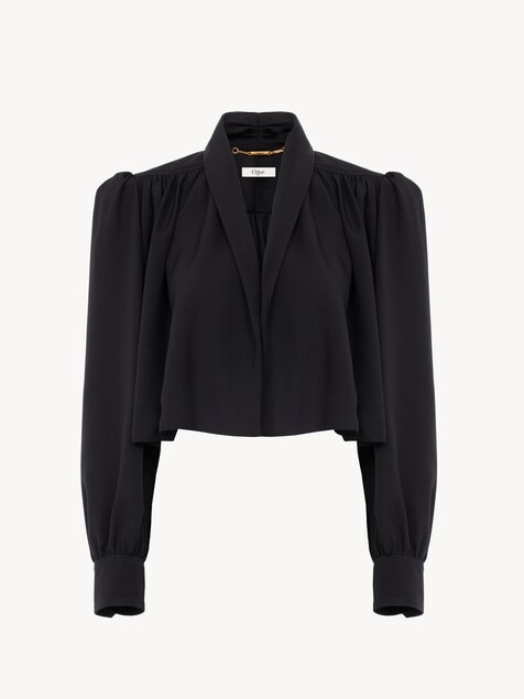Gathered cropped jacket in washed viscose faille