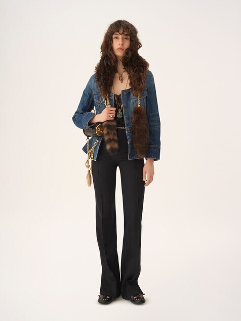 Peplum riding jacket in denim