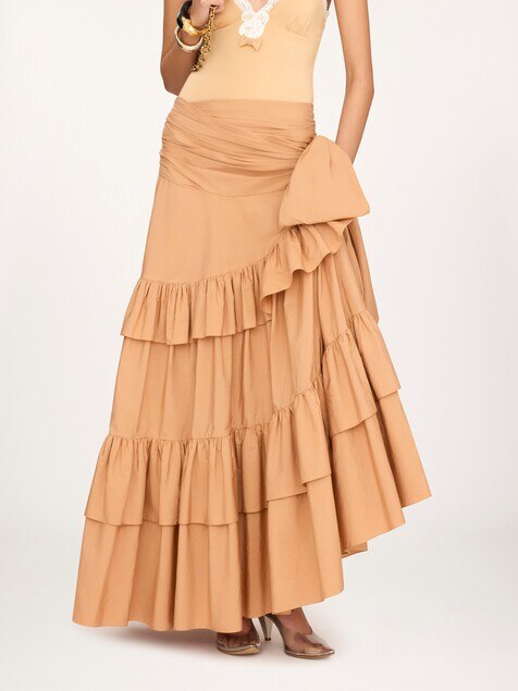 Long ruffled skirt in cotton poplin