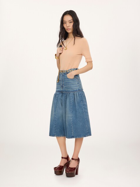 Pantalones cortos estilo bermuda de talle alto y corte globo de tejido vaquero