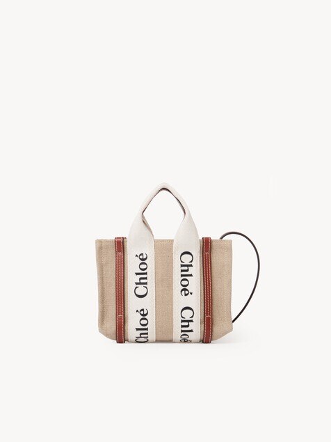 Mini Woody tote bag in linen