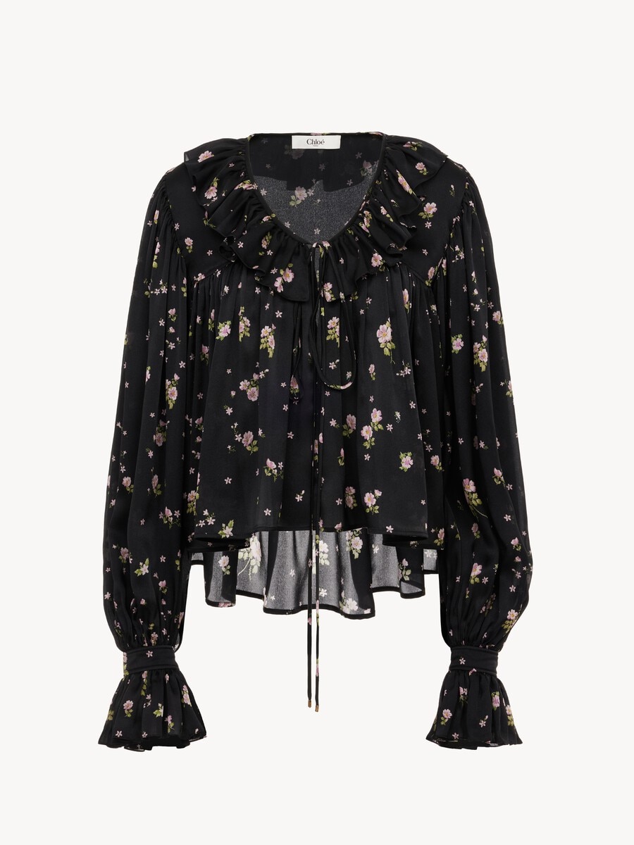 Maxi gathered ruffle top in silk charmeuse - 1
