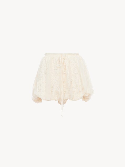 Mini bloomer shorts in floral-lace silk mousseline