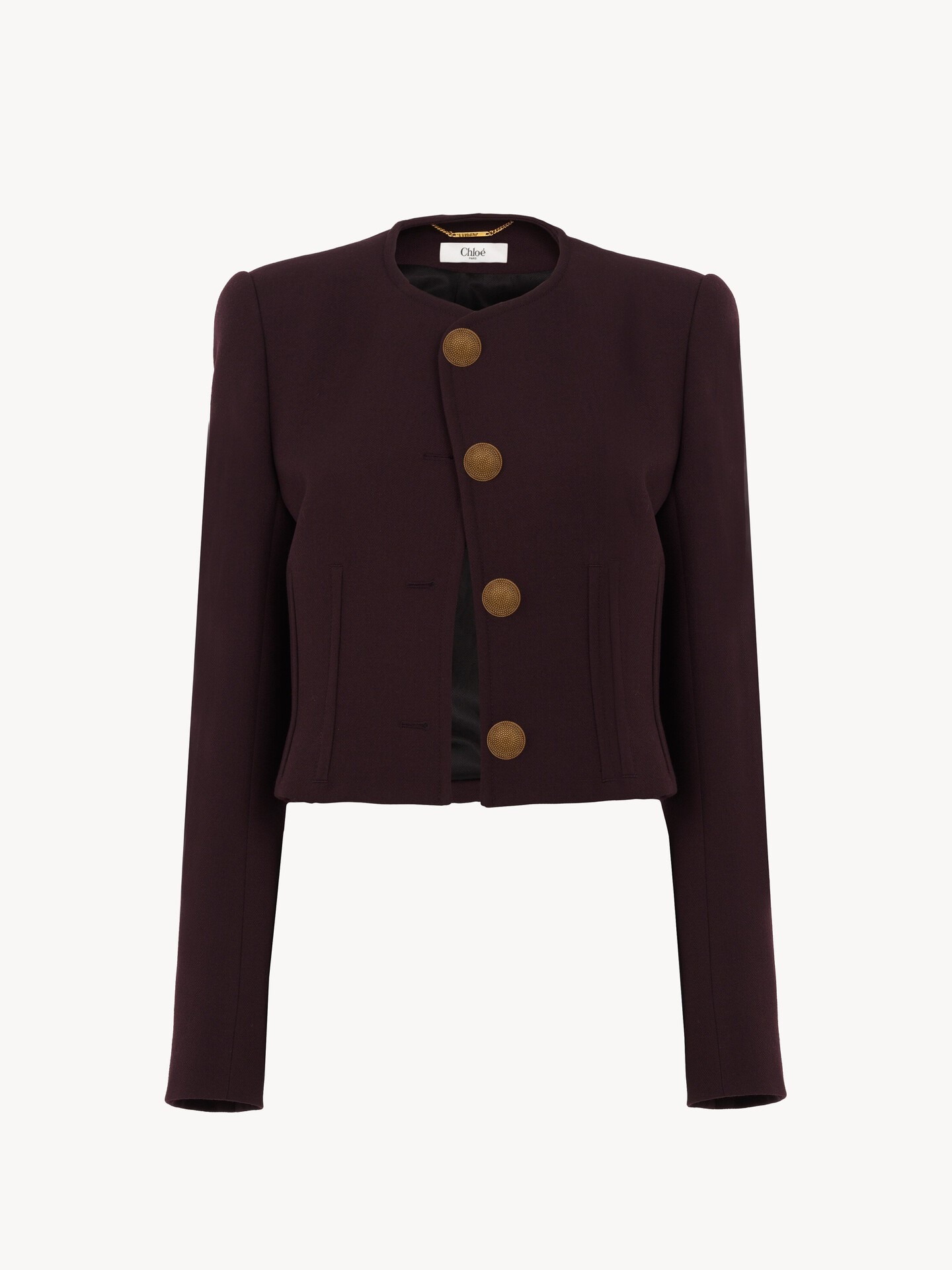Collarless cropped jacket in wool cr&ecirc;pe - 2