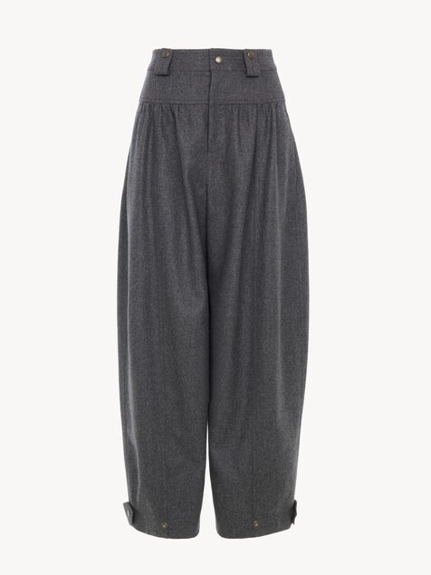 Pantalones barrel de talle alto de franela de lana y cachemira