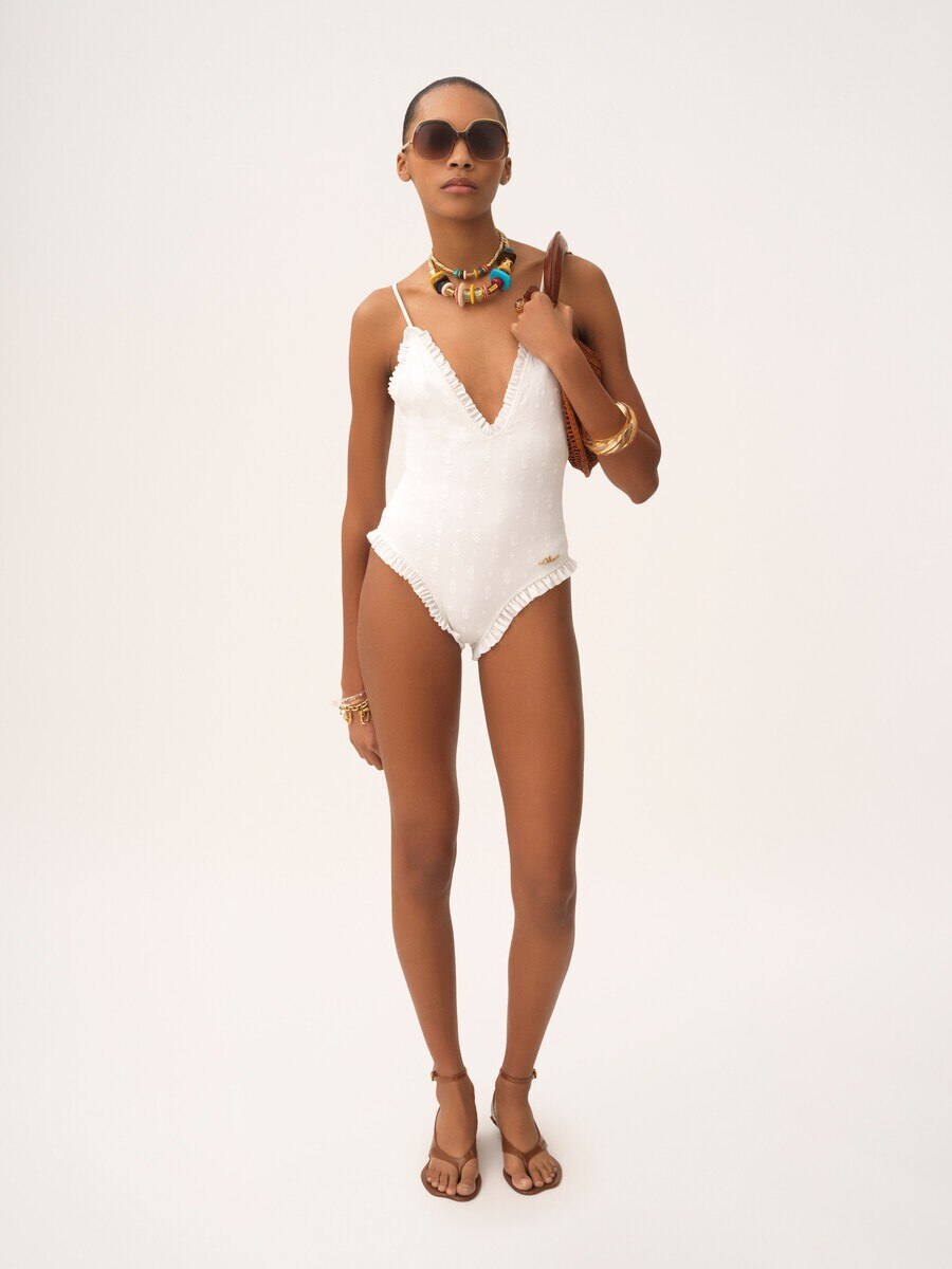 Ruffled V-neck one-piece swimsuit - 3