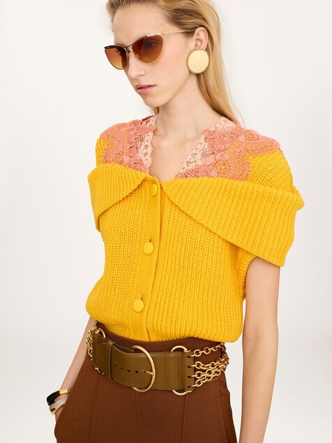 Cape cardigan in a cotton knit & lace