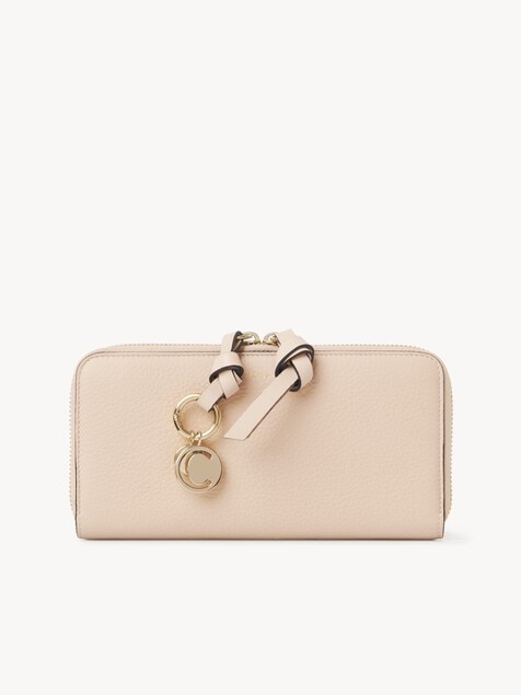 Cartera larga con cremallera Alphabet de cuero granulado