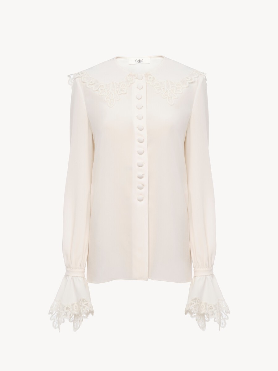Fluid blouse in cr&ecirc;pe de chine & lace - 2