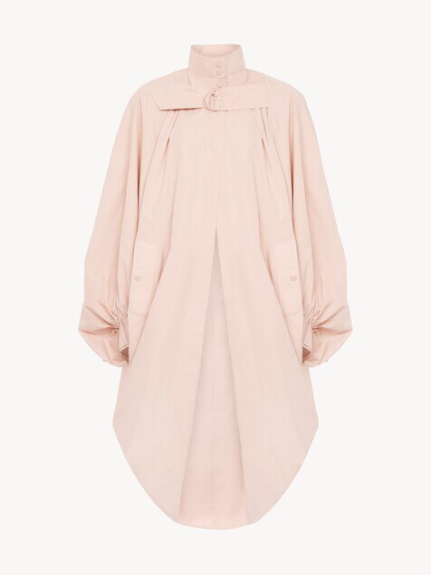 High-neck oversized cape coat in cotton poplin