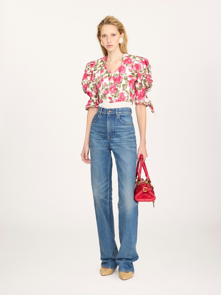Puff-sleeve cropped top in cotton poplin - 3