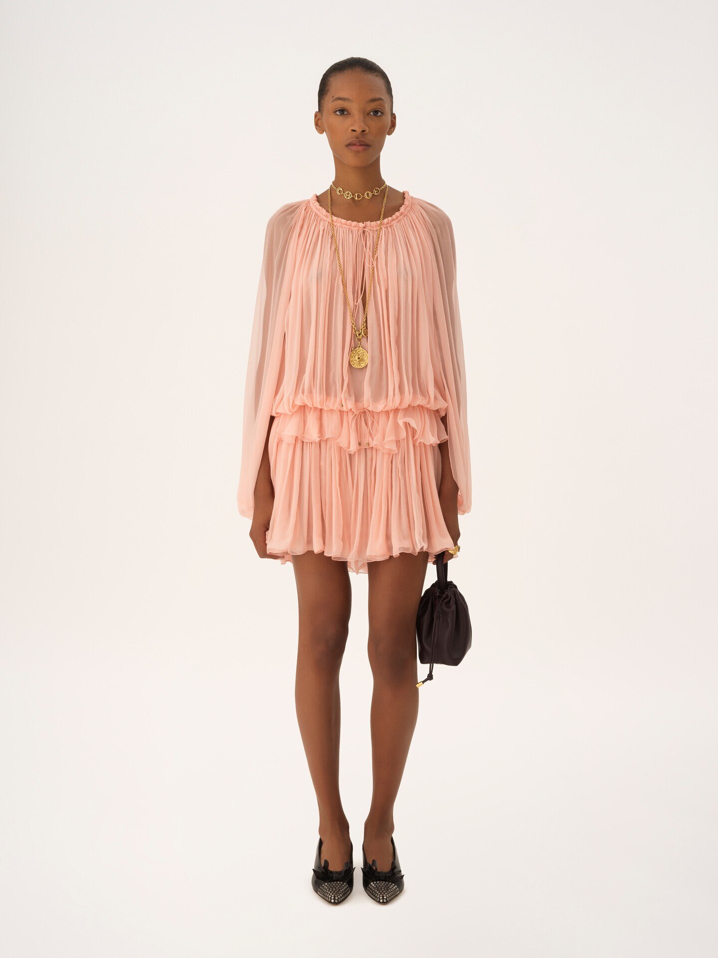 Mini cape dress in silk mousseline - 3