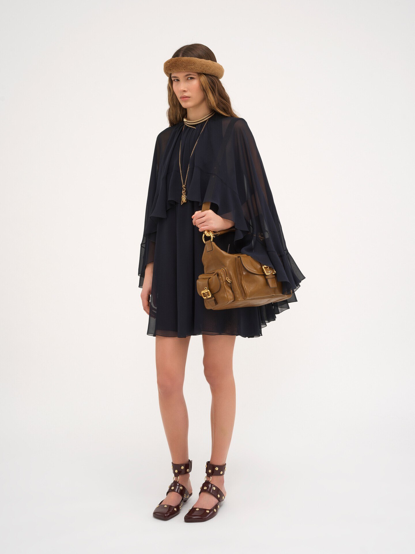 Mini cape dress in silk georgette - 3