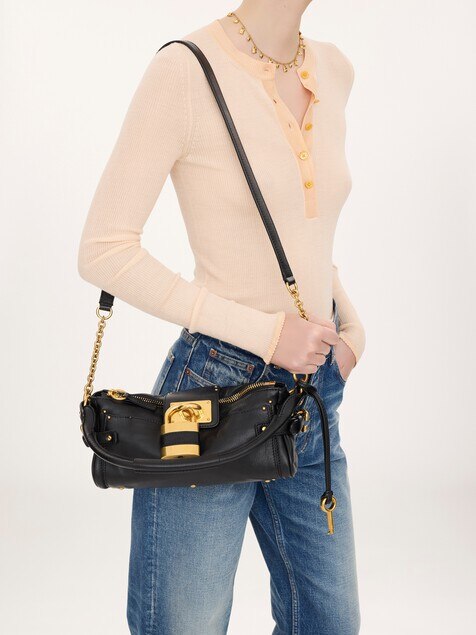 Bolso Paddington peque&ntilde;o con correa de cuero granulado
