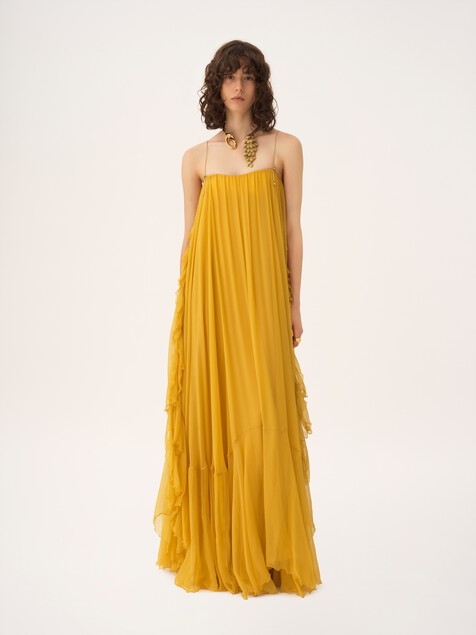 Vestido largo sin mangas de muselina de seda