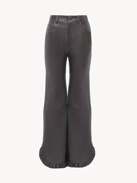 Ruffled flared trousers in leather
