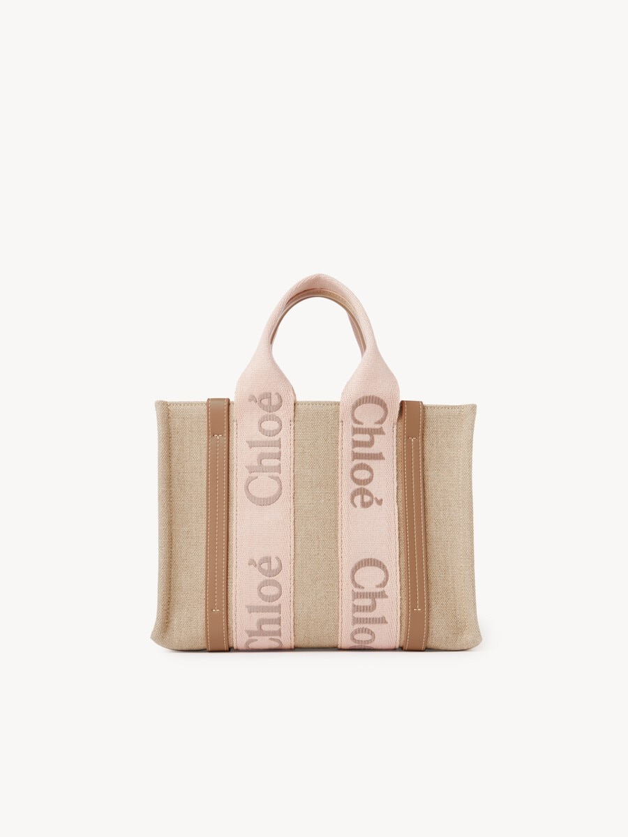 Small Woody tote bag in linen - 1