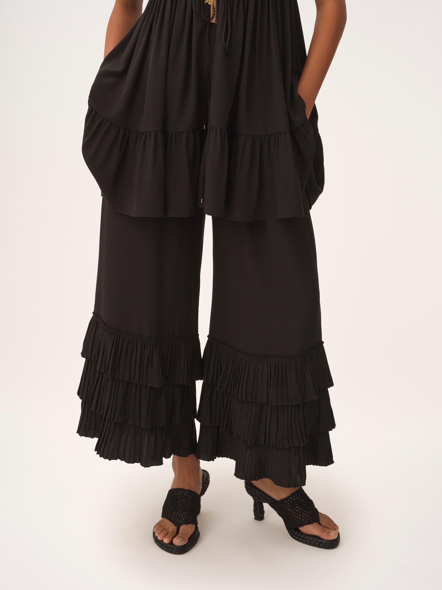 Pantalones fluidos de pernera ancha de crep&eacute; de seda china - 5