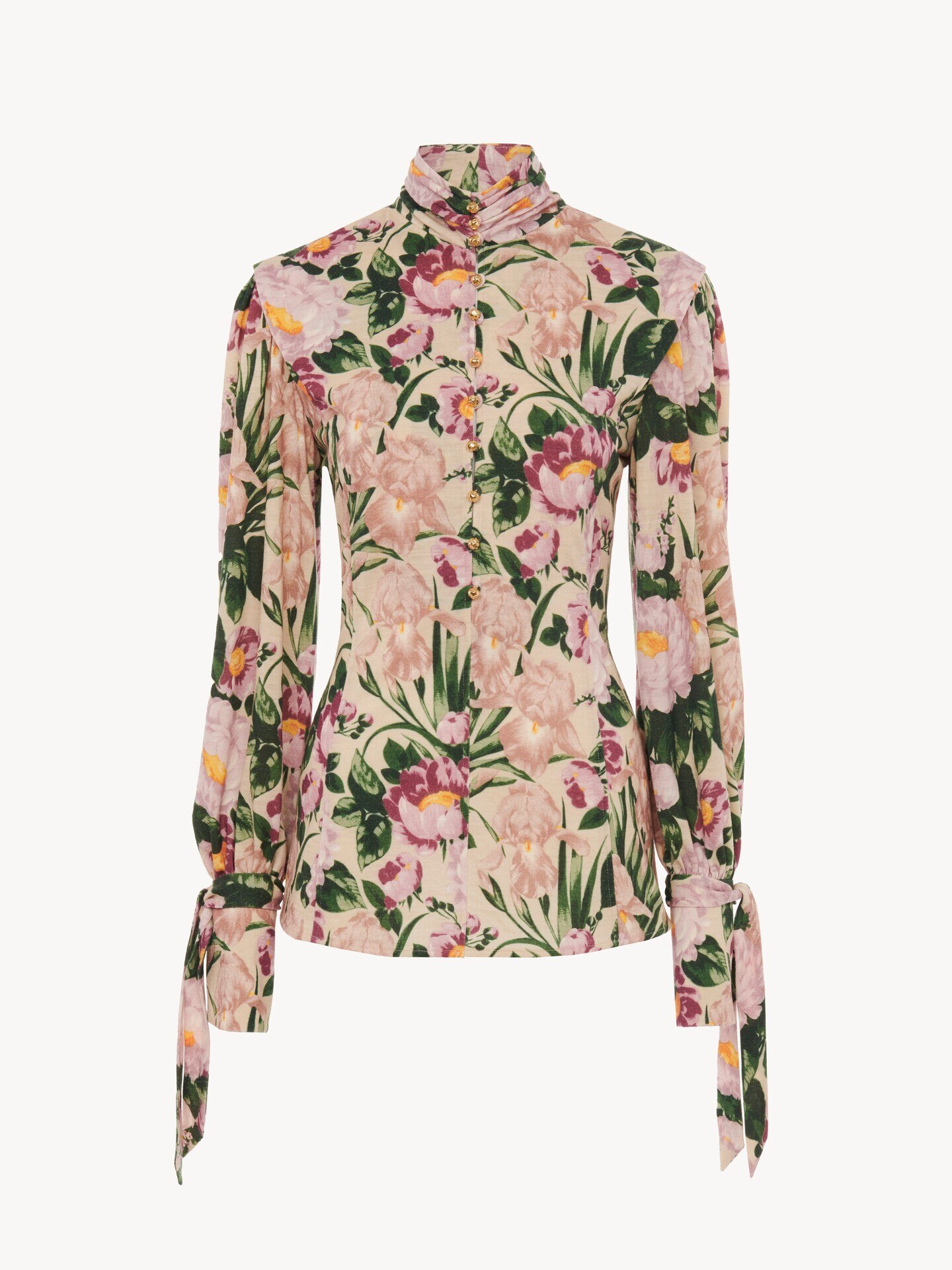 Buttoned mock-neck top in wool jersey - 2