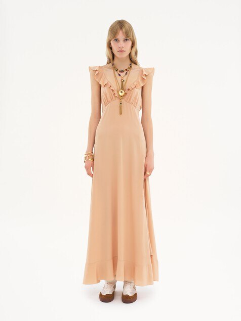 Long sun dress in crêpe de chine