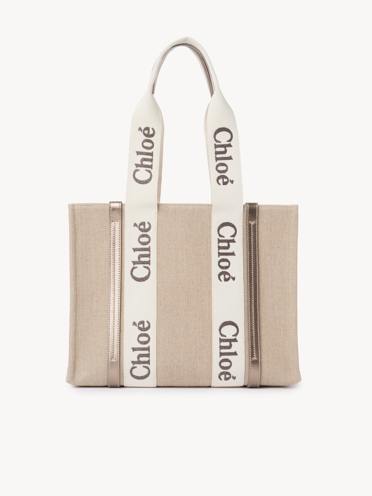 Woody tote bag in linen & leather - 1