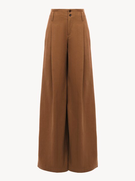 Pantalones de pernera ancha de talle alto de lona de algod&oacute;n