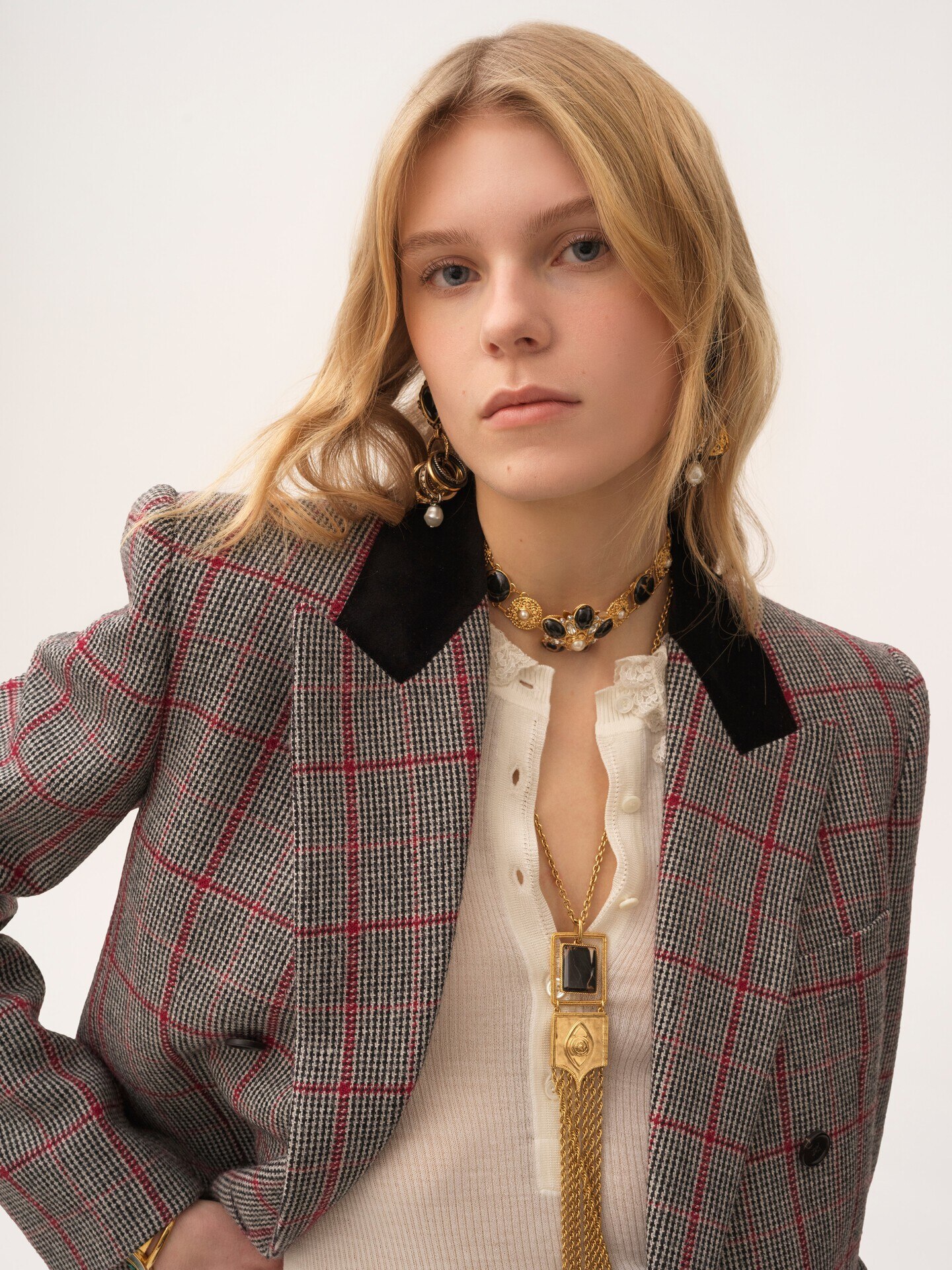 Double-breasted tailored jacket in wool check - 7