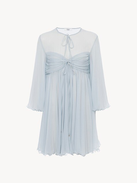 Pleated mini dress in silk mousseline