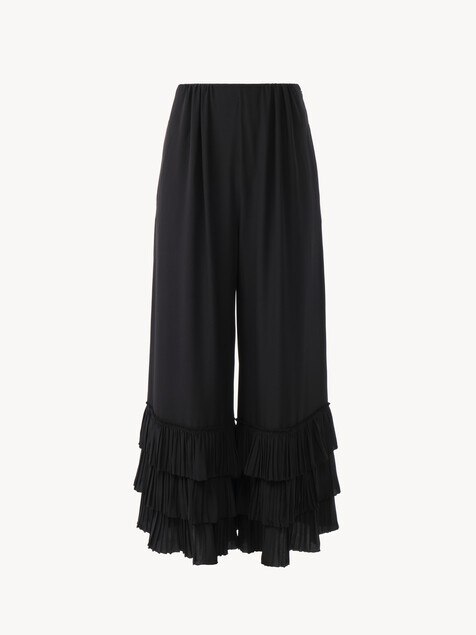 Pantalones fluidos de pernera ancha de crep&eacute; de seda china
