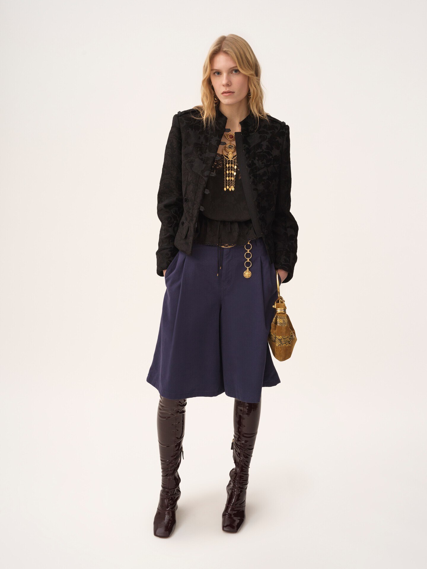 Drawstring camisole top in silk jacquard & lace - 3