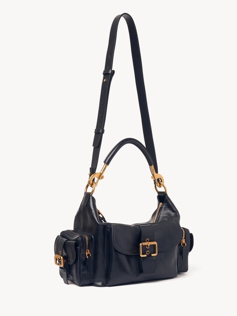 Camera bag in shiny leather