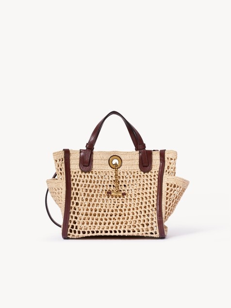Bolso de doble asa Chlo&eacute; Iconic peque&ntilde;o de rafia