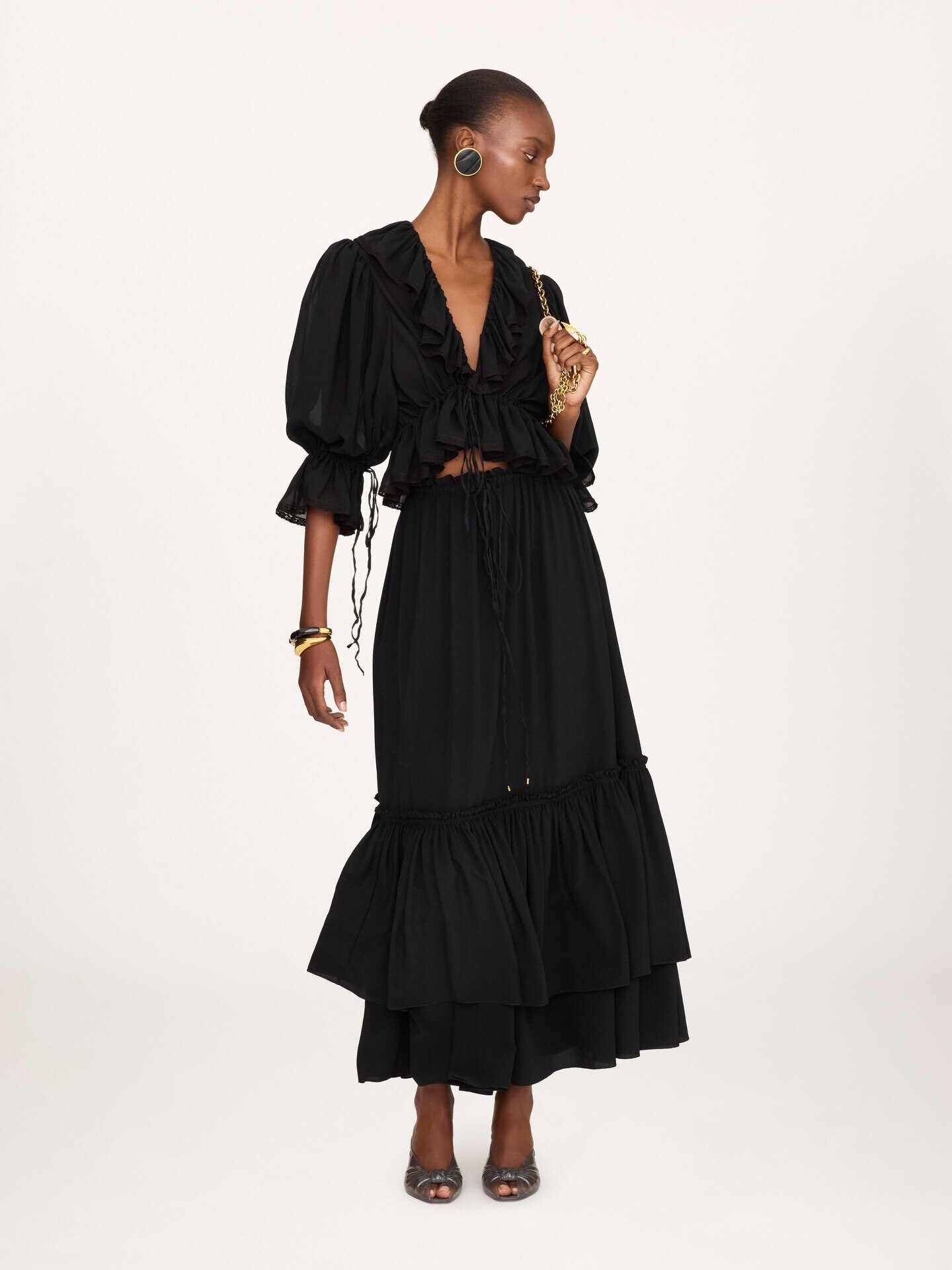 Long ruffled skirt in cr&ecirc;pe de chine - 3