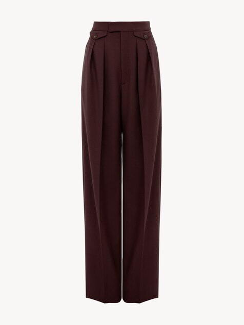 Pantalones fruncidos de talle alto de gabardina de lana