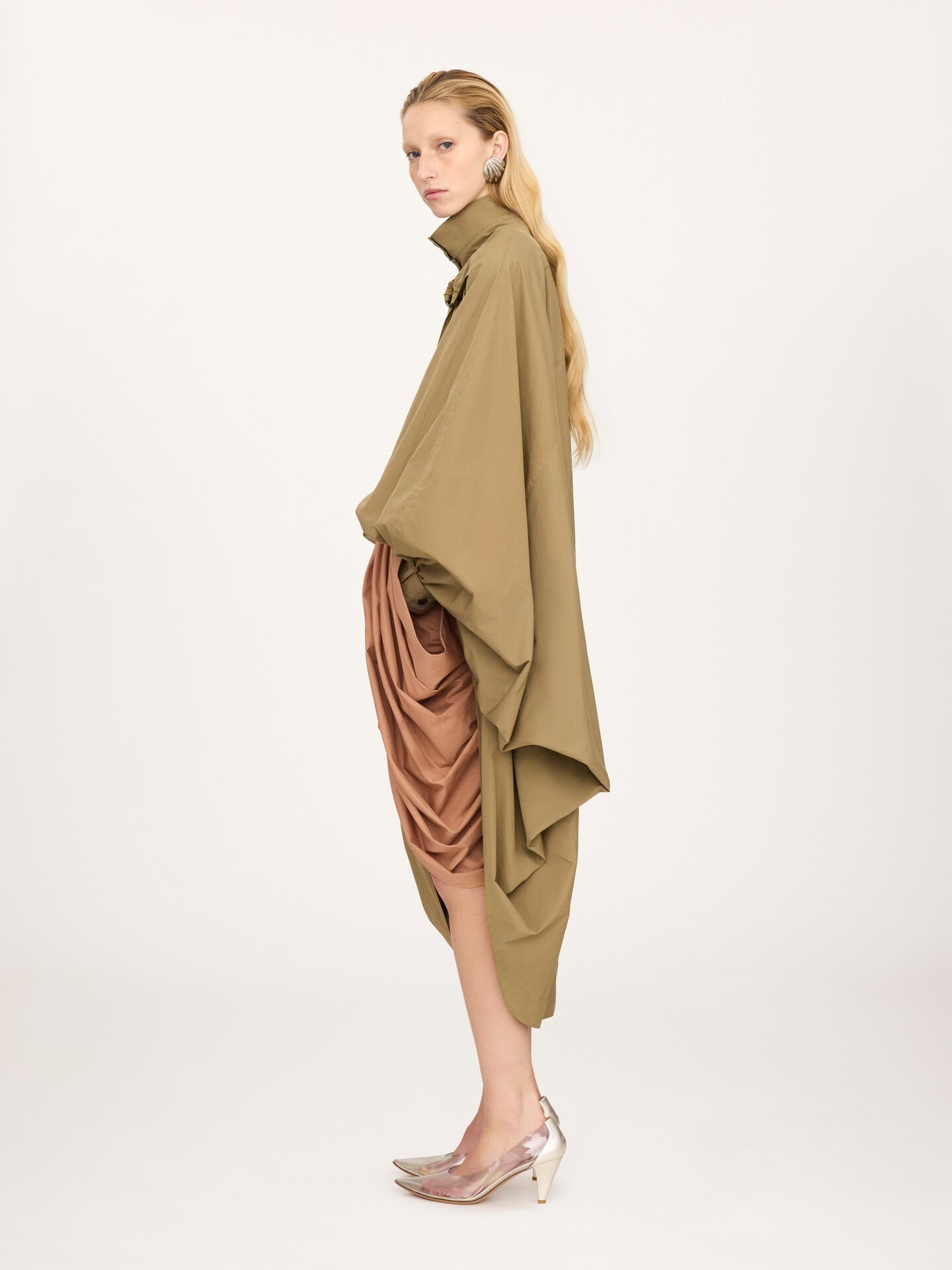 High-neck oversized cape coat in cotton poplin - 4
